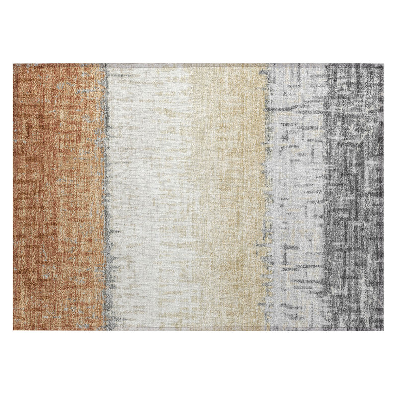 Machine Washable Indoor/Outdoor Chantille ACN2752 Striped Rug, 1'8" x 2'6", Copper