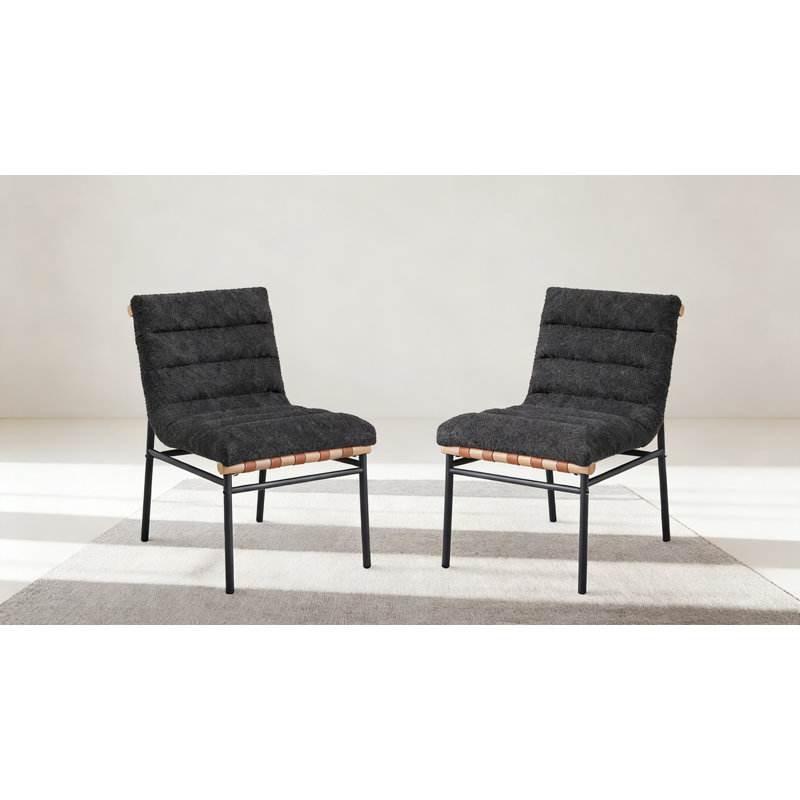Ensemble de 2 chaises de salle à manger Lahni Boucle, Noir, noir, noir, noir