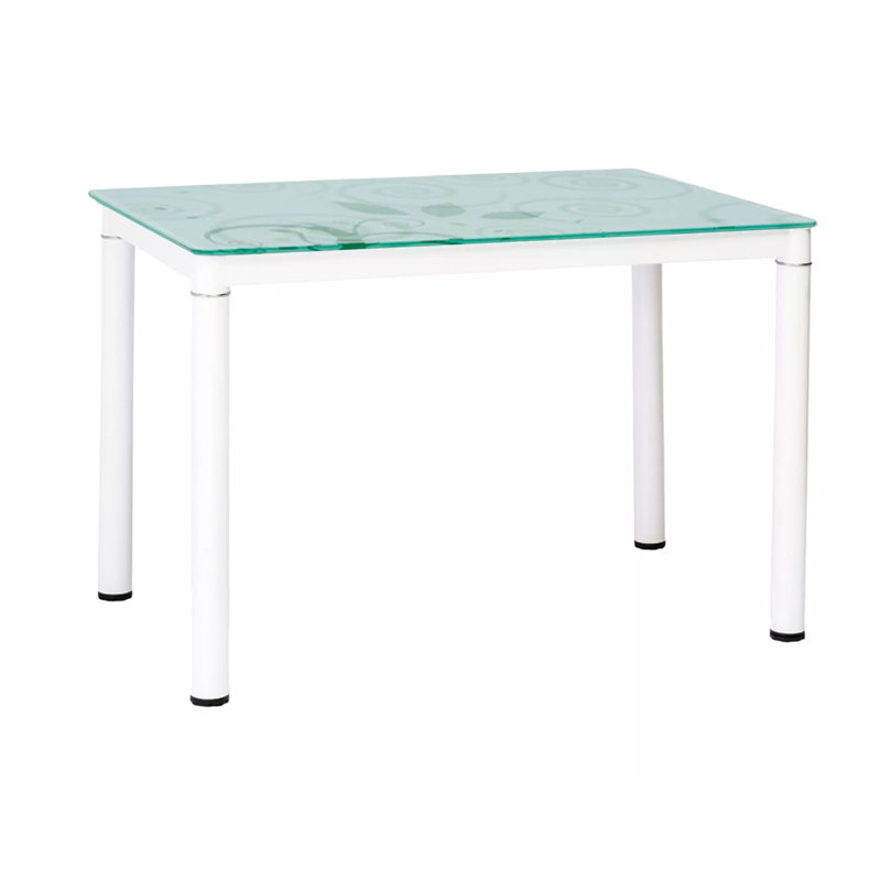 Damar Glass Top Metal Base Dining Table, White