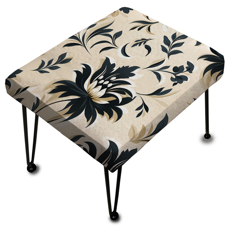 Beige Sleek Damask Harmony I - Damask Rectangle Ottoman
