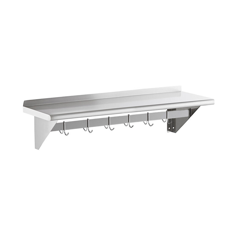 48" Stainless Steel Wall Mounted Pot Rack with Shelf and Hooks