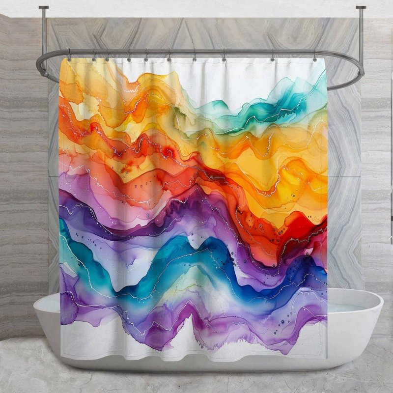 Rideau de douche coloré - Décoration de salle de bain abstraite, H 73 po x l 70 po