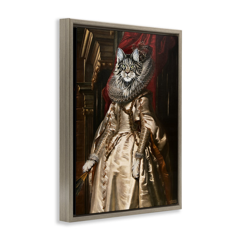 «Renaissance Cat Portrait» par Carolee Vitaletti, Cadre flottant orme Montalcino, H 31 po x l 25 po