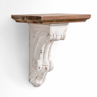 Farmhouse Decorative Wood Corbel Shelf, Carved Wooden Wall Display Shelf