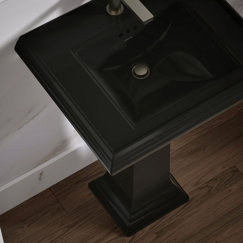 Memoirs 26.375" Tall Rectangular Pedestal Bathroom Sink with Overflow, Black, 8" Centers