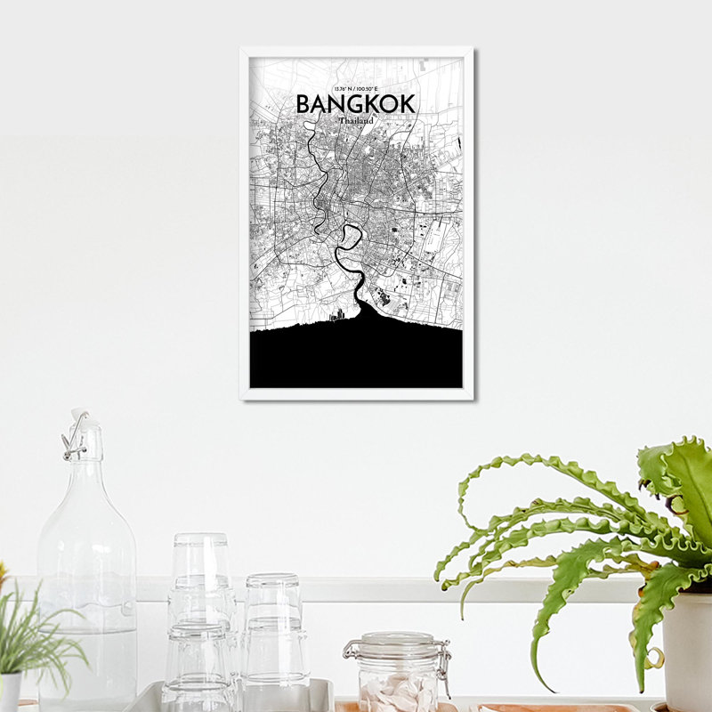 Bangkok City Map In Ink - No Frame Print, 17cm H x 11cm W x 0.05cm D