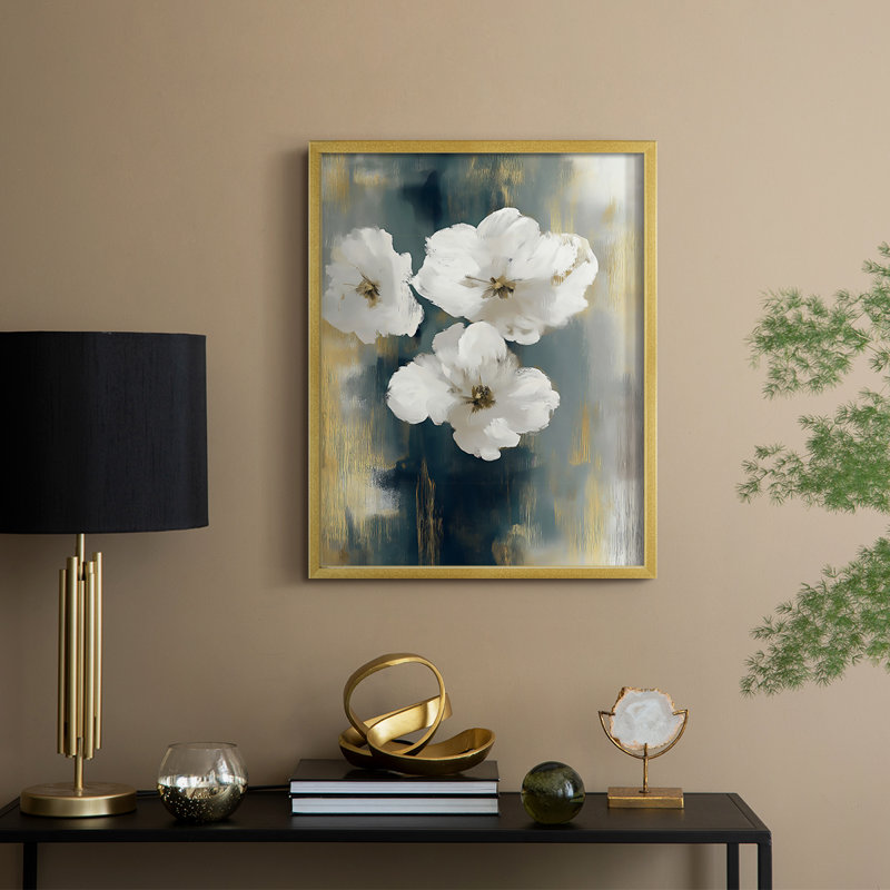 FLORAL Series DIXIX - reproduction encadrée de qualité supérieure - prête à être accrochée - aucun clou requis, Doré