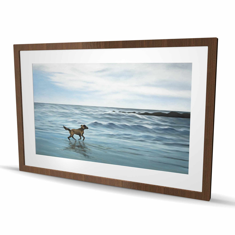 Chien sur la plage - animaux bleus, H 36 po x l 24 po