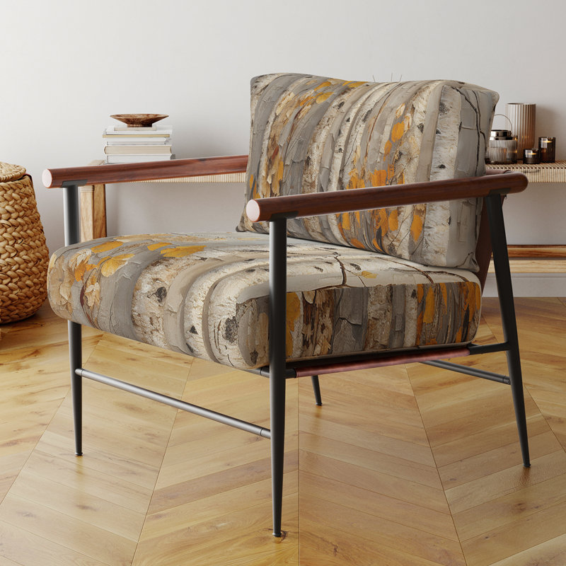 Chaise d'appoint décorative Autumn Birch Tree Elegance - Paysages rembourrés, Doré