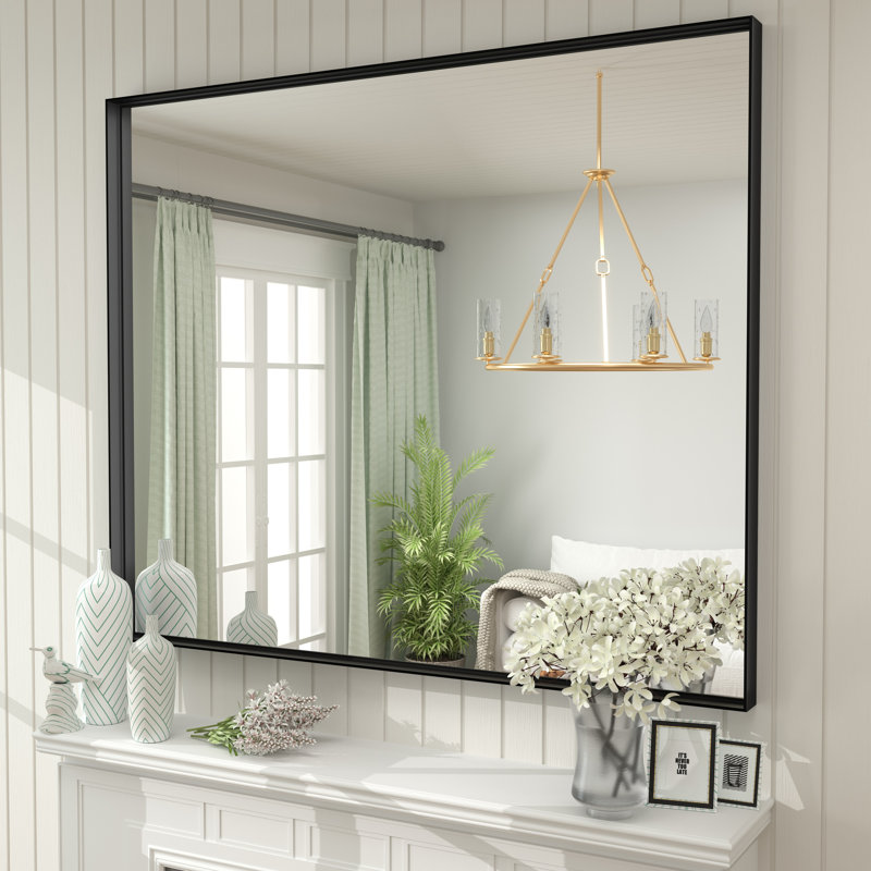 Miroir mural Aevar, 48 po x 40 po, Noir mat