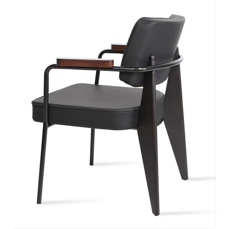 Coral Upholstered Arm Chair, Black Faux Leather, Black