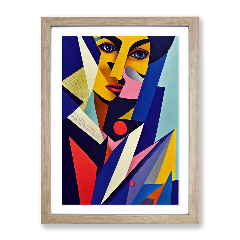 Woman Abstract Cubism No.1 - Wall Art, 34cm H x 25cm W, Oak Framed
