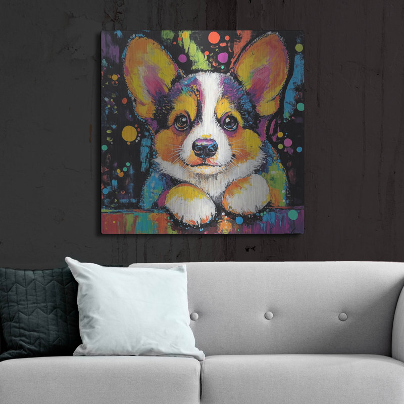  «Woof Corgi» par Rich Monet, art mural en métal, 36 po x 36 po