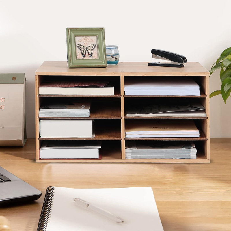 Baiya Large Bamboo Desktop File Sorter A4 Office Home Document Organiser Storage 8 Compartments