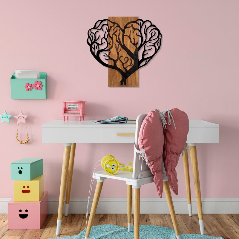 Stylish Decorative Wooden Wall Accessory, Walnut & Black Finish, 22.8 x 24.4 inches | 50% Real Wood (Thickness: 1.2 inches) & 50% Metal | Unique Design for Home Decor, Adds Elegance to Any Room
