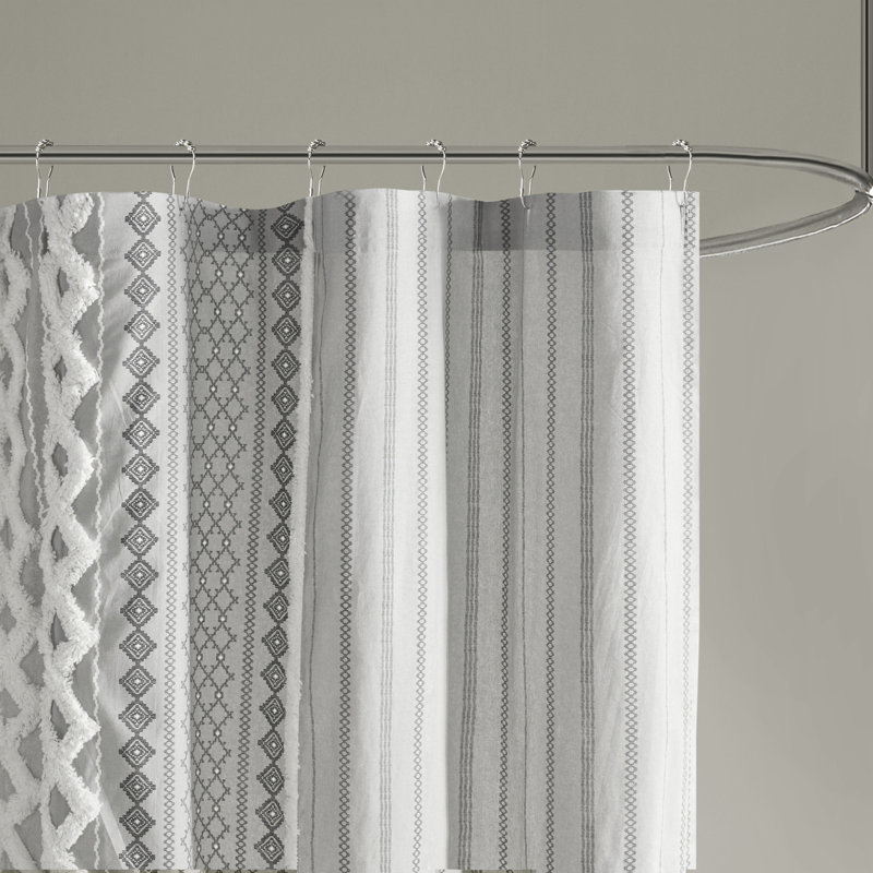 Gray Cotton Aztec Print Chenille Shower Curtain 72" x 72"