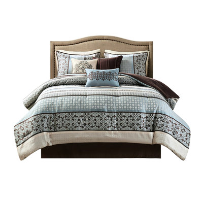 Blue King 7 Piece Bedding - Comforter With Design, , Machine Washable Home Textiles For Bed Soft Reverse,