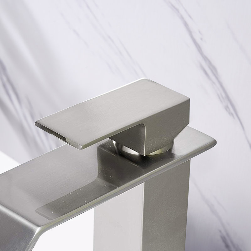 Bathroom Sink Faucet , Single Handle, Brushed Nickel, Stainless Steel, & Assembly Waterfall Spout Faucet, Inner Tube, Ceramic Cartridge, Approved, Nickel