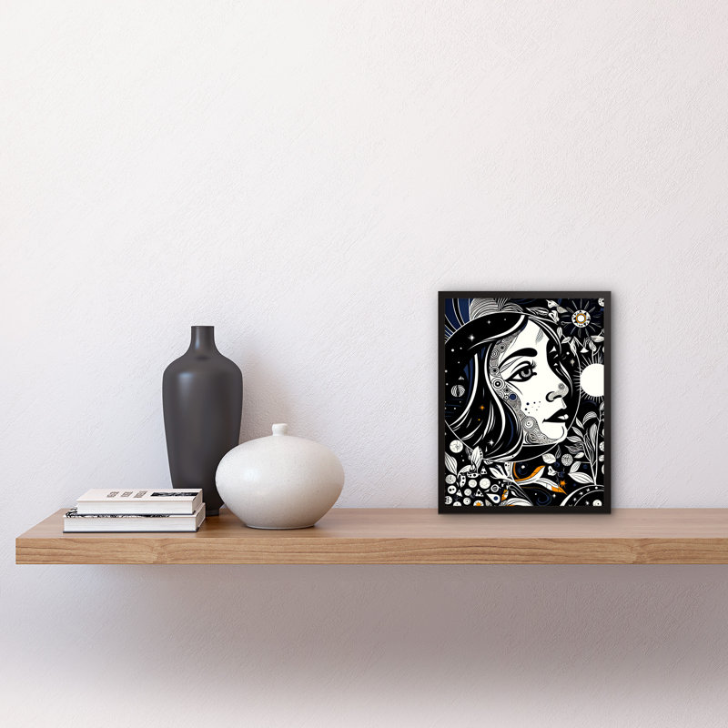 Acyee Moon And Sun Tarot Card Style Love Story Night Boho Plant - Single Picture Frame Print