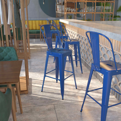 Iddings Metal Indoor-Outdoor Counter Height Stool with Back