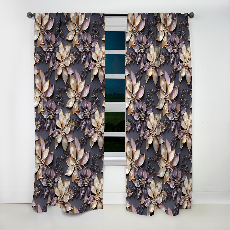 Purple And Gold Glass Glamour Opulence III - Glam Feather Abstract Blackout Curtain - 1 Panels, 52" W x 95" L