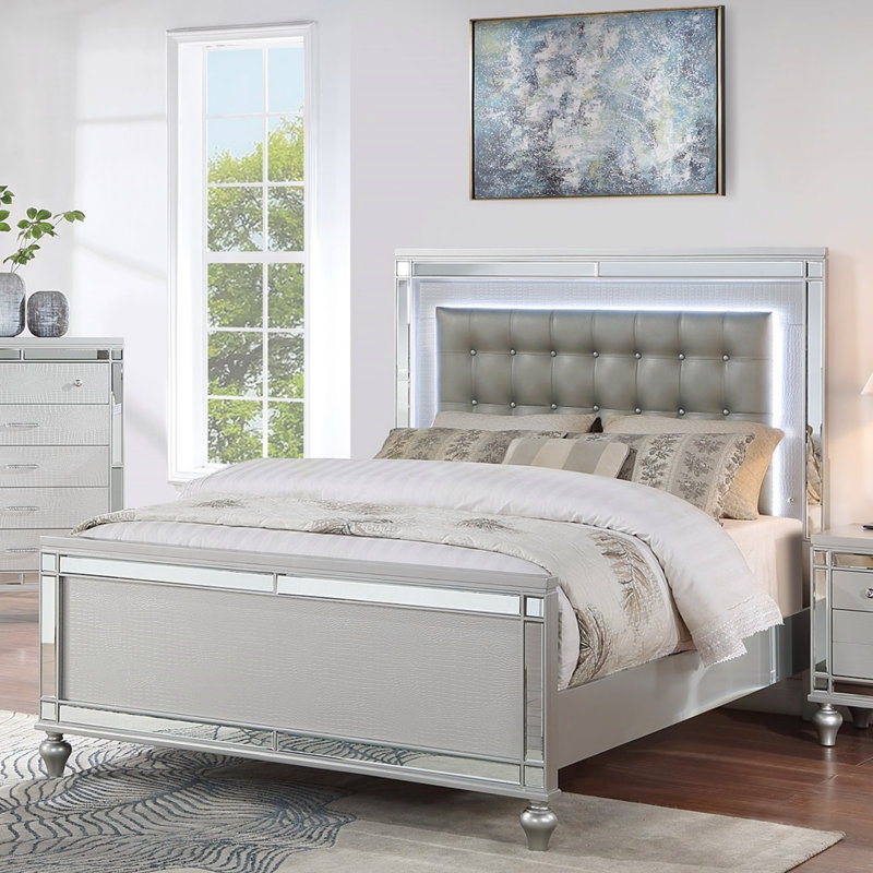 Magnifique lit capitonné en similicuir avec lumières DEL 1pc, Grand