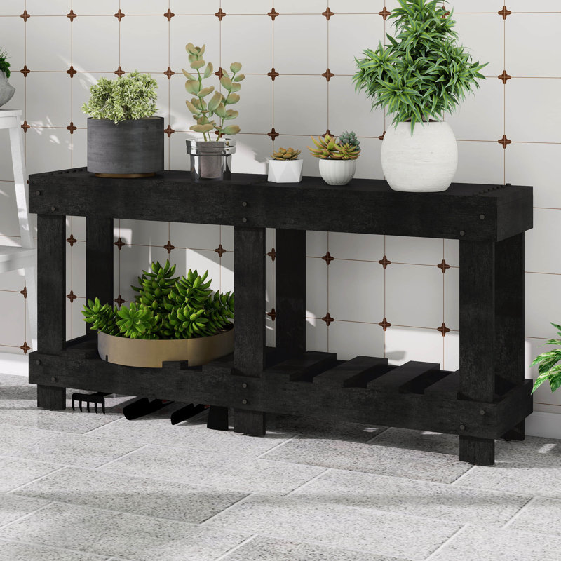 62.9" Console Table Entryway, Vintage Style With Metal Rivets & Storage Shelf, 4.5" Thick Desktop, Black