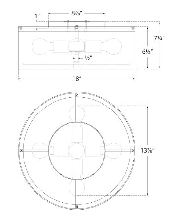 kate spade new york Walker Medium Flush Mount, Gild, Cream/Black, 7.5" H x 18" W x 18" D