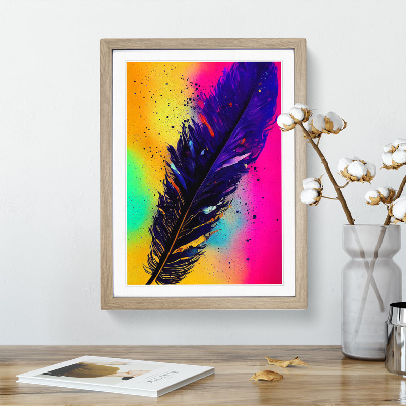 Feathers Splashed No.2 - Framed Print, 64cm H x 46cm W x 2cm D, Oak