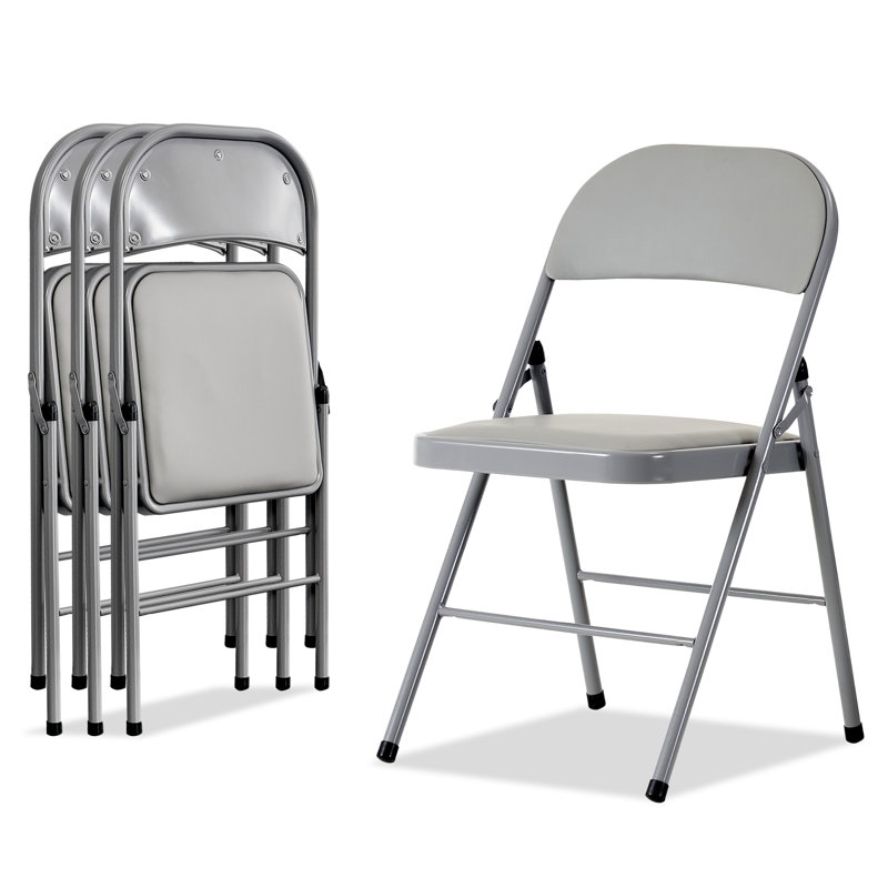 Gray Vinyl Padded Stackable Folding Chair Set of 4