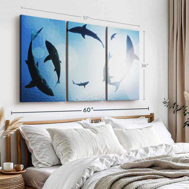 " School Of Sharks ", 36" H x 57" W