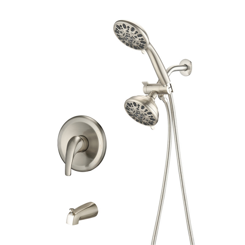 Tub Spout Shower System - 2 In 1 Valve. 7 Spray Modes For A Relaxing Shower. Brushed Nickel High Faucet With Comfortable Time.