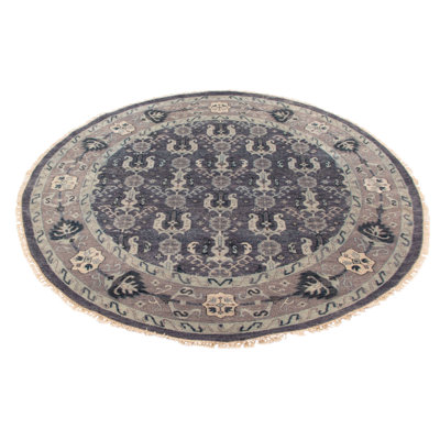 Tapis gris foncé en laine noué à la main Finest Agra Jaipur 7 pi 9 po x 7 pi 9 po