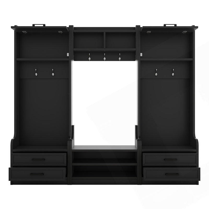 4-In-1 Detachable Hall Tree With Storage And 7 Hooks, Multiple Functions Hallway Coat Rack With Storage Drawers And Cabinet Shoe Bench For Entryway Hallway