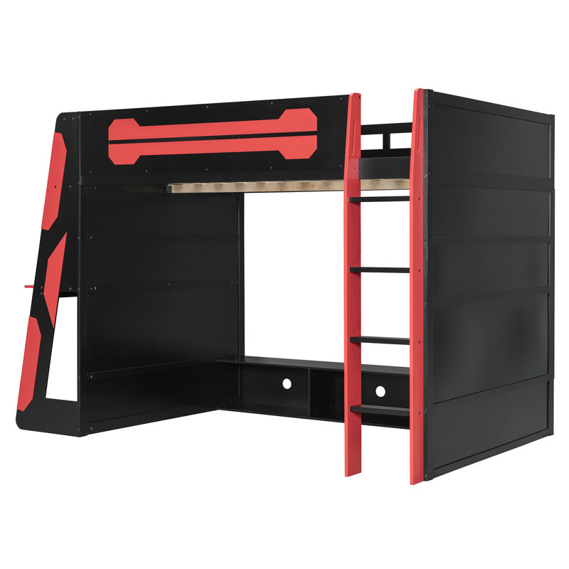 Lit mezzanine double pleine grandeur Esports, Rouge / Noir