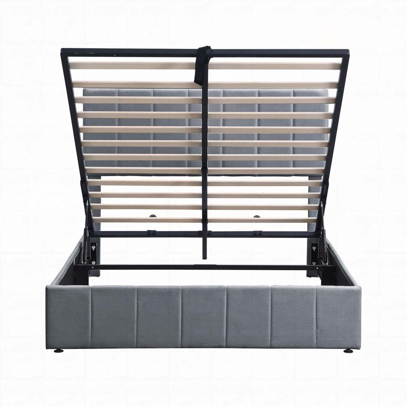 Upholstered Platform bed with a Hydraulic Storage System, Beige, Full