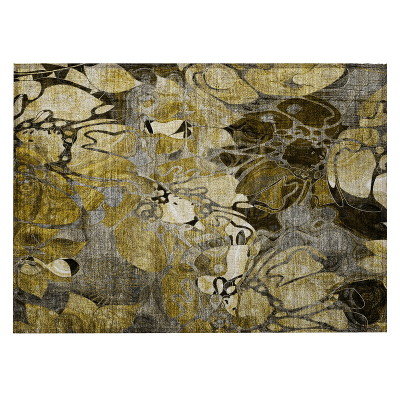 2' X 3' Green and Brown Abstract Washable Indoor Outdoor Area Rug