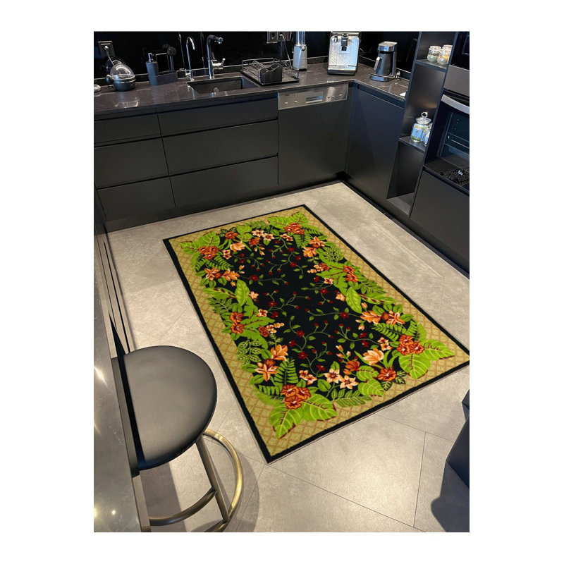 Tapis vert tissé à motif de feuilles vertes, Sous-tapis rectangulaire de 3 pi 3 po x 4 pi 11 po