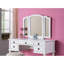 Ensemble de meuble-lavabo contemporain avec miroir pliable, tabouret rembourré et tiroirs de rangement - Finition blanche