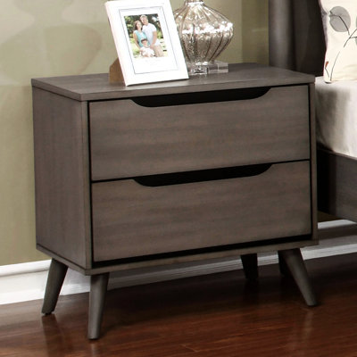 Table de chevet 2 chambres en bois massif gris Mid-Century