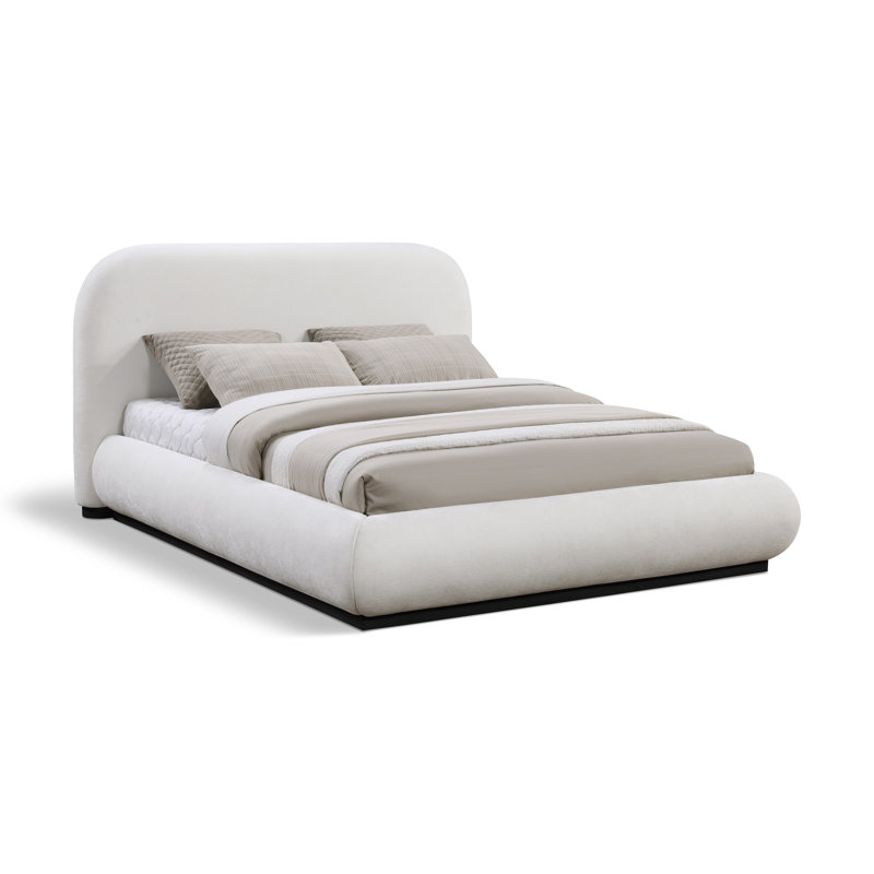 Humayrah Upholstered Panel Bed, Full/Double, Cream Chenille Fabric / Stained Black