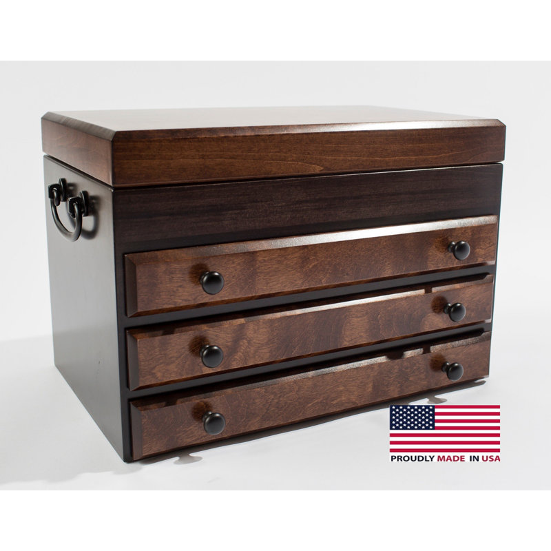 Matte Black Walnut and Flaming Birch Jewelry Box with Lock