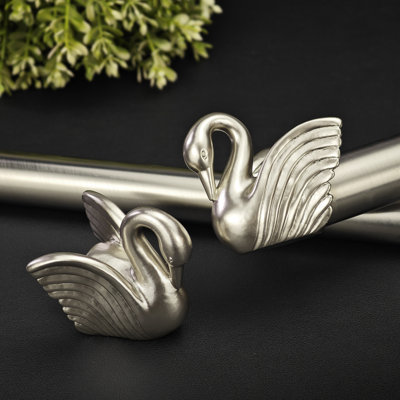 Tringle à rideaux double Elegant Swan avec fleuron décoratif, longueur réglable (disponible en or et argent)