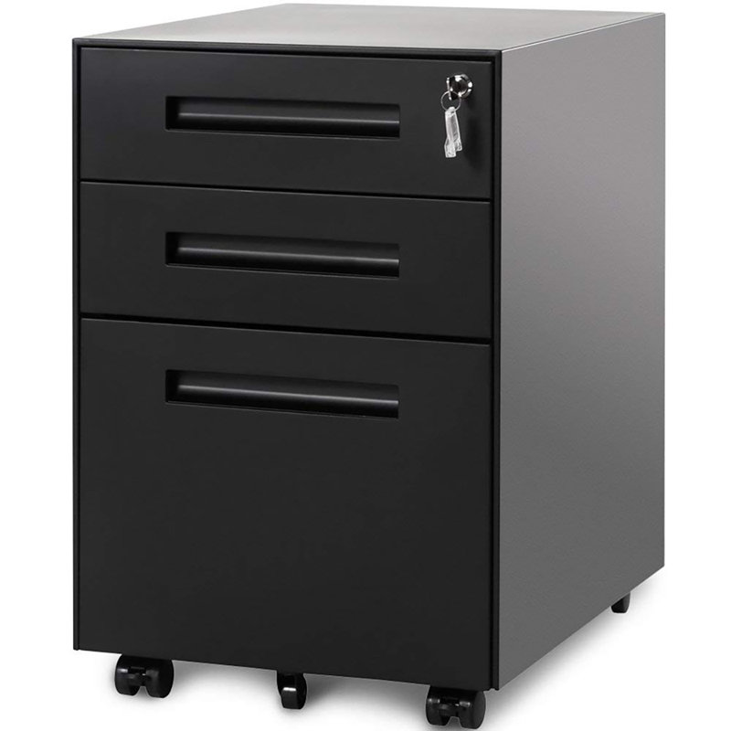 Murrah 41cm Wide 3 -Drawer Mobile Steel File Cabinet, Black