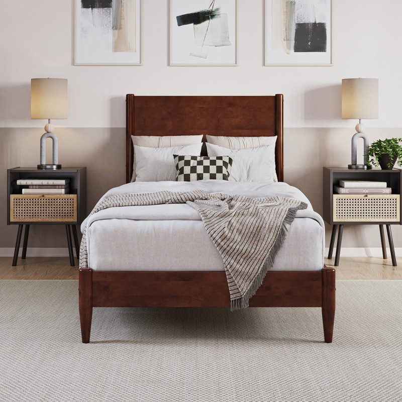 Bromwyn Mid Century Modern Solid Wood Low Profile Platform Bed, Twin XL, Walnut