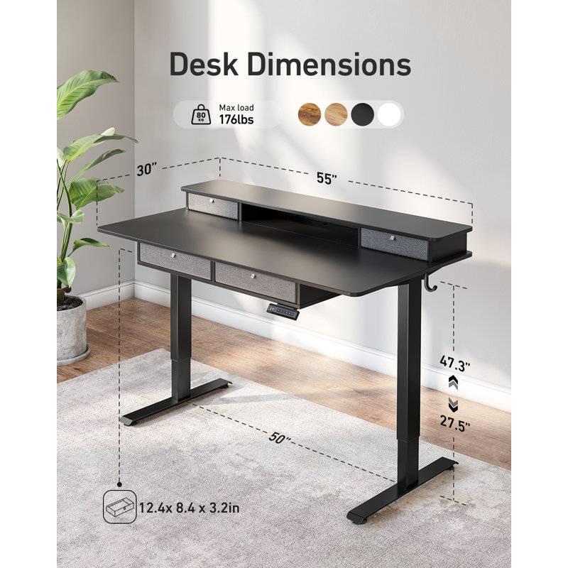 Bureau debout à hauteur ajustable Euri, Noir, H 50 po x l 55 po x P 30 po