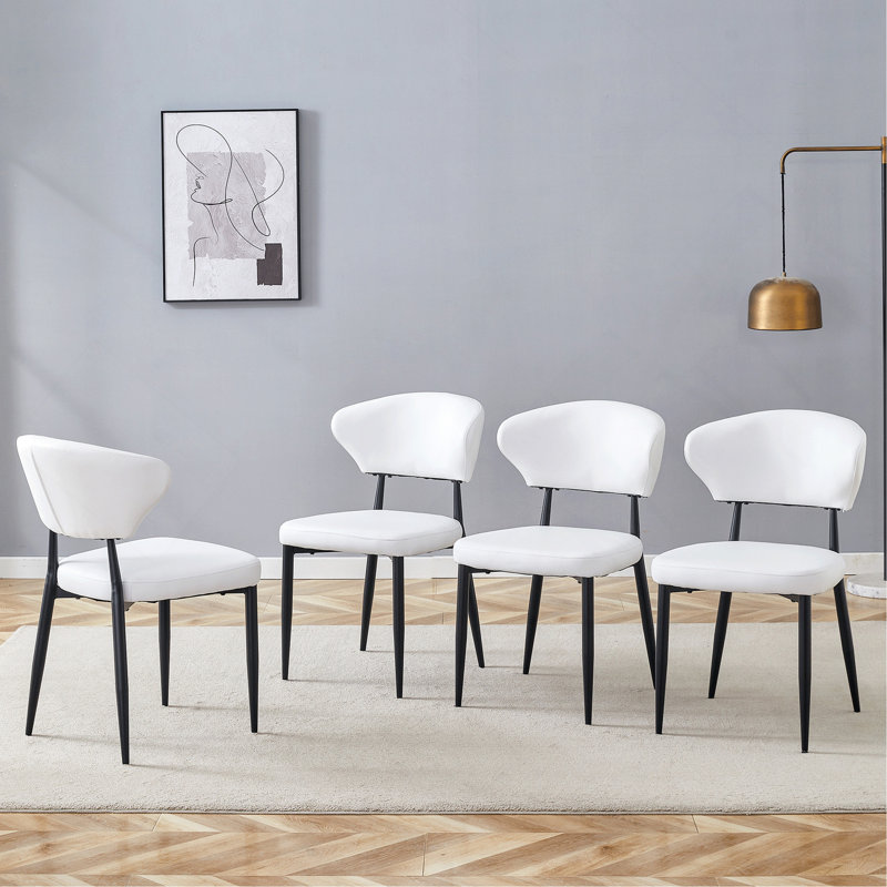 Walpole Ergonomic PU Leather Dining Chairs with Curved Backrest, White