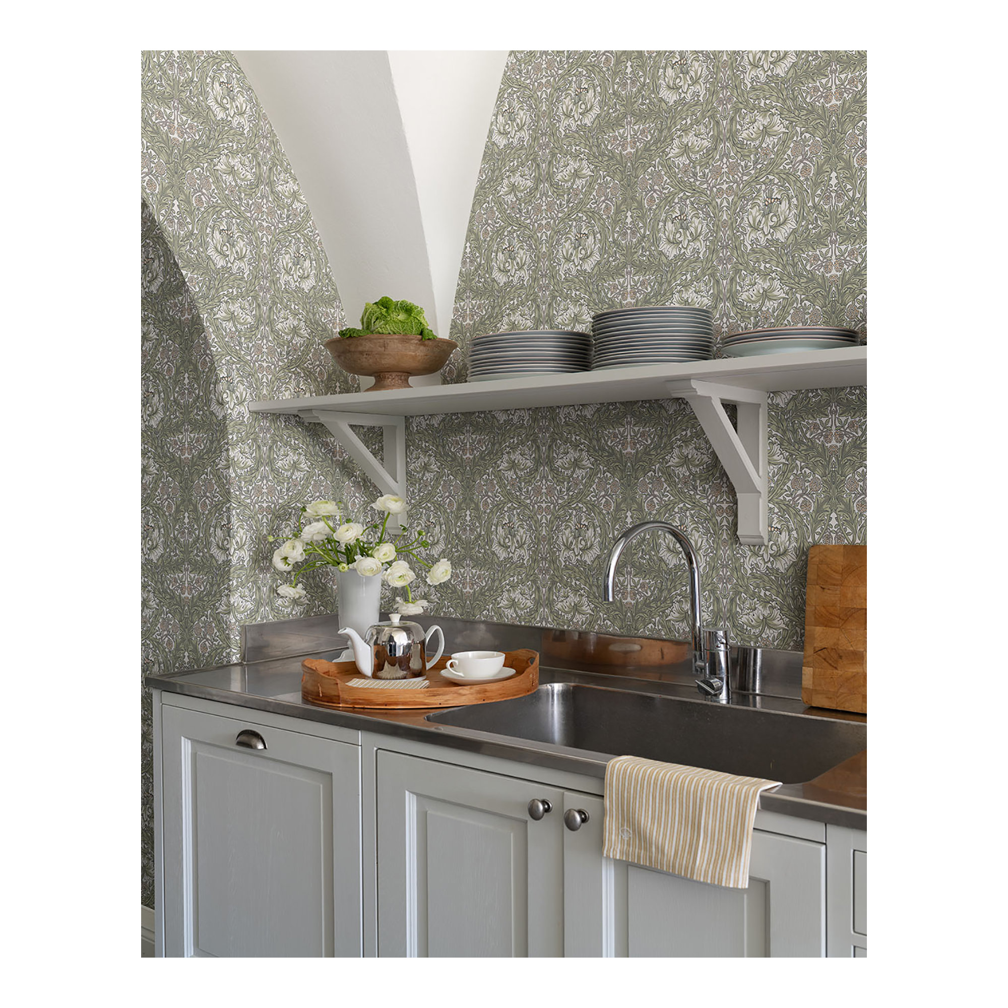 African Marigold Floral Wallpaper, Green