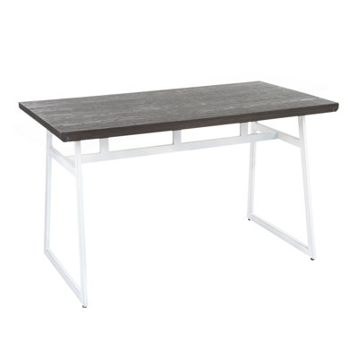 Table de salle à manger en métal blanc rétro et bambou grain de bois pressé espresso