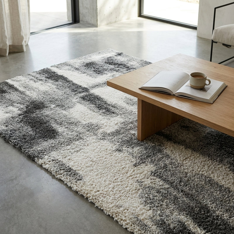Alban Abstract Shag Charcoal Area Rug, Rectangle 7'10" x 10'